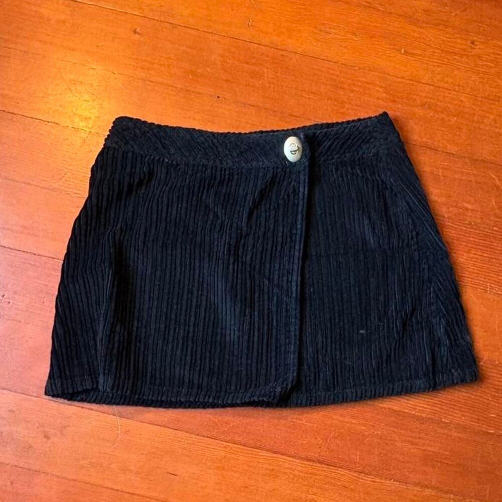 Vintage 90s Revolution Women's Black Corduroy Mini Wrap Skirt Size S